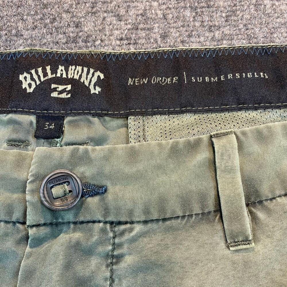 BillaBong Mens Size 34 New Order Submersible Chino Shorts Olive Green Flat Front - Picture 2 of 7